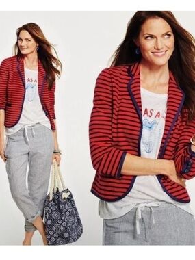 Talbots Red and Navy Striped Blazer